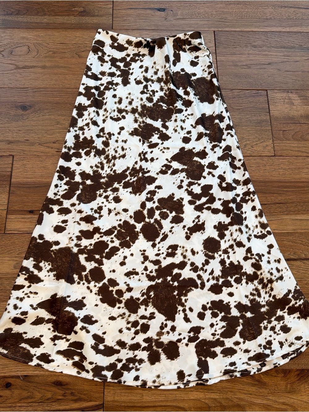 Japna Cow Print Satin Bias Maxi Skirt Western Rodeo Boho Small